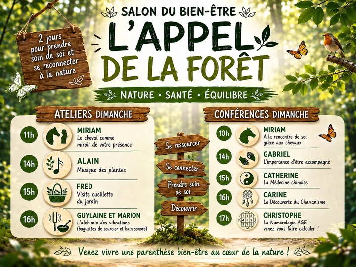 Programme du dimanche : ateliers et conférences du salon L'Appel de la Forêt